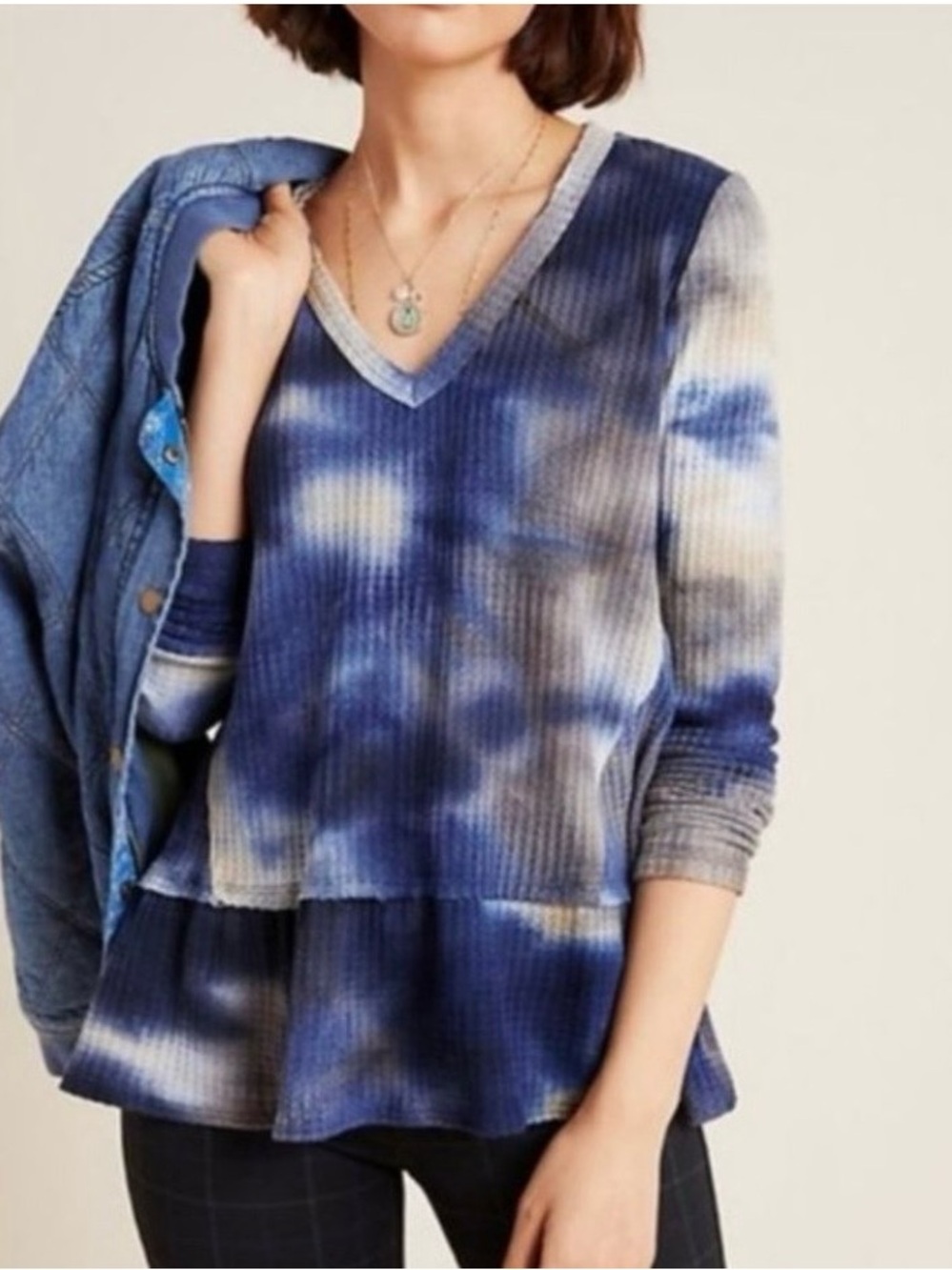 ERI & ALI Anthropologie Tie Dye Waffle Knit Top Medium